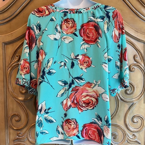 Anthropologie Fig & Flower Turquoise Floral Blouse - Picture 4 of 9